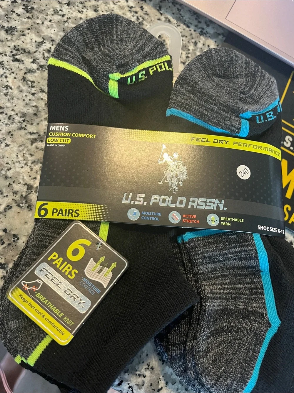 U.S. Polo Assn. Men's Low-Cut Athletic Socks in Black, Gray & Green & Blue